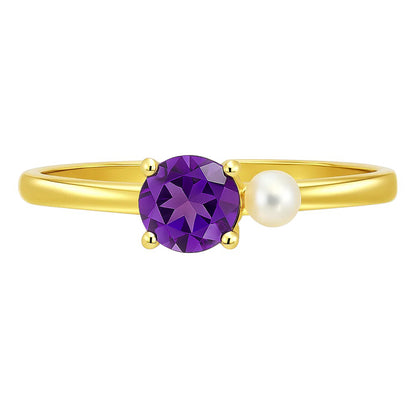 18K Gold Over Brass Pearl and Gemstone Ring – Dainty Stackable Band TGR1050 RM-1776