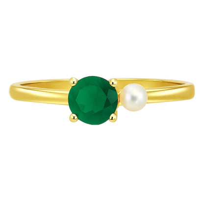18K Gold Over Brass Pearl and Gemstone Ring – Dainty Stackable Band TGR1050 RM-1776