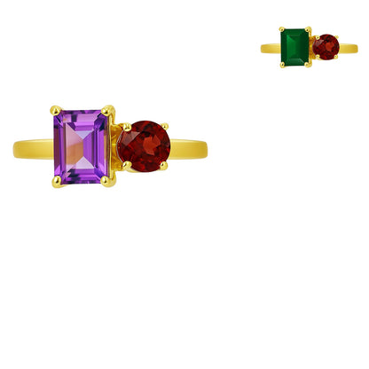 18K Gold Plated Brass Asymmetric Two Stone Ring – Chic Statement Jewelry TGR1051 RM-1778