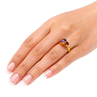 18K Gold Plated Brass Asymmetric Two Stone Ring – Chic Statement Jewelry TGR1051 RM-1778