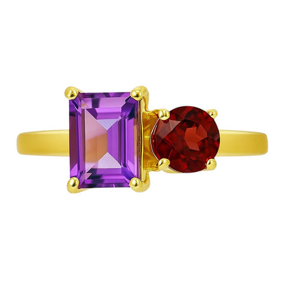 18K Gold Plated Brass Asymmetric Two Stone Ring – Chic Statement Jewelry TGR1051 RM-1778