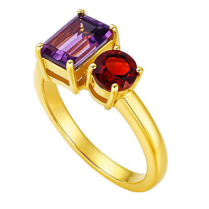 18K Gold Plated Brass Asymmetric Two Stone Ring – Chic Statement Jewelry TGR1051 RM-1778