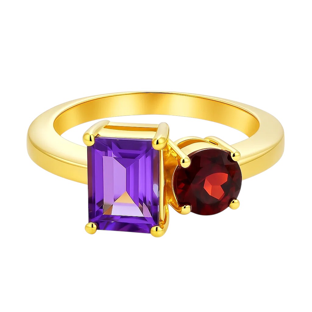 18K Gold Plated Brass Asymmetric Two Stone Ring – Chic Statement Jewelry TGR1051 RM-1778