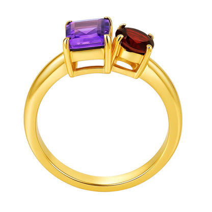 18K Gold Plated Brass Asymmetric Two Stone Ring – Chic Statement Jewelry TGR1051 RM-1778