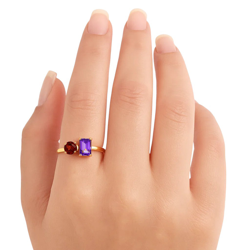 18K Gold Plated Brass Asymmetric Two Stone Ring – Chic Statement Jewelry TGR1051 RM-1778