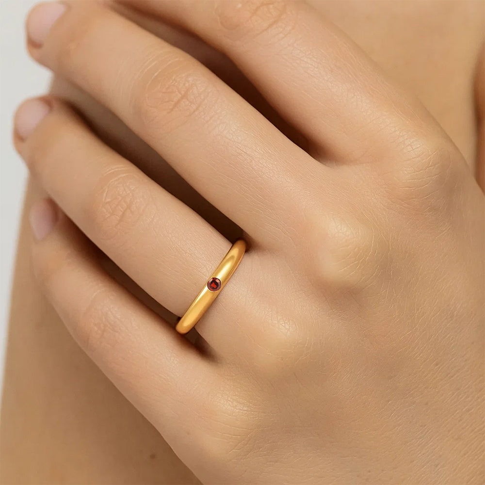 18K Gold Plated Tiny Gemstone Band Ring – Minimalist Stacking Style TGR1052 RM-1780