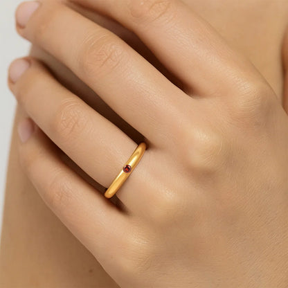 18K Gold Plated Tiny Gemstone Band Ring – Minimalist Stacking Style TGR1052 RM-1780