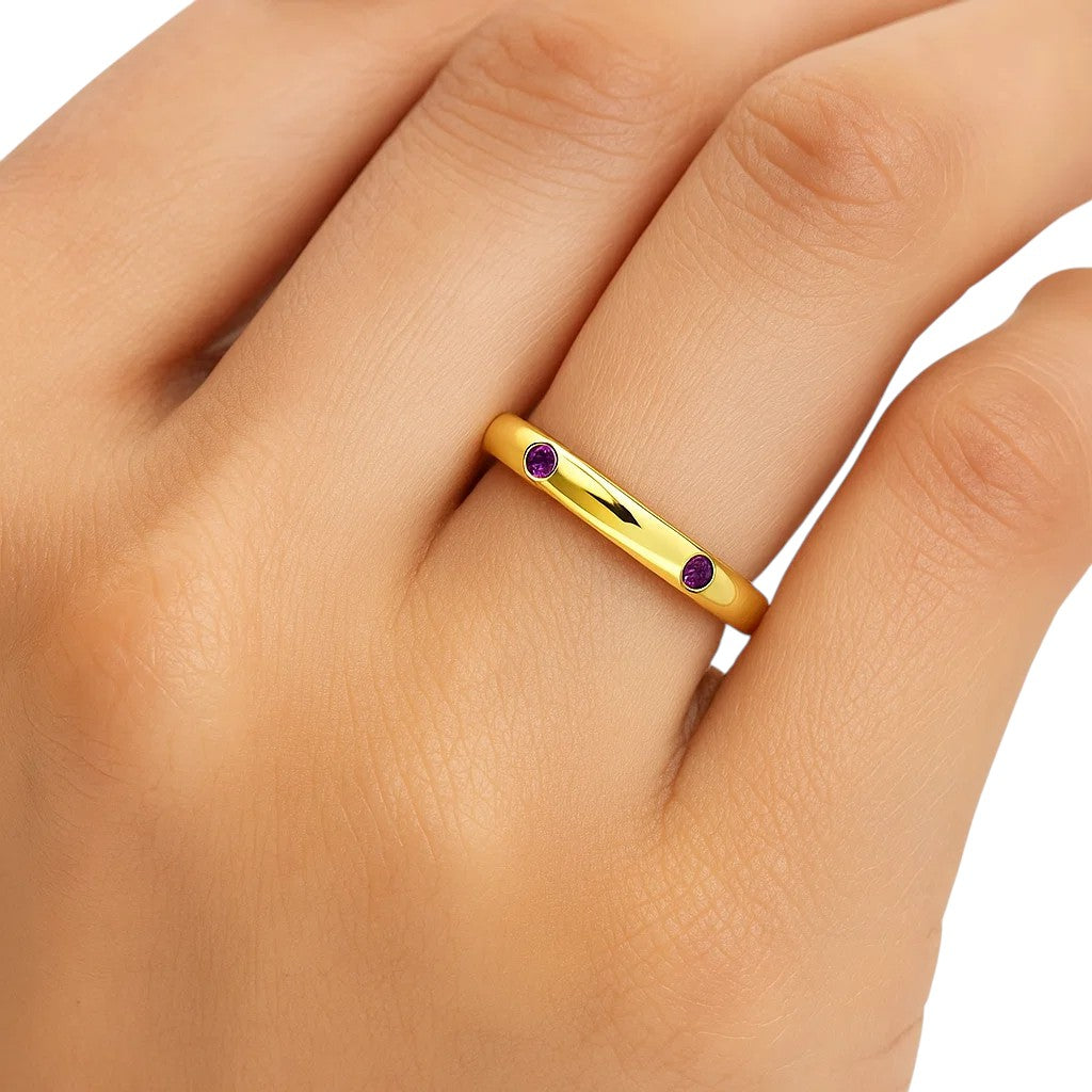 18K Gold Plated Brass Double Stone Band Ring – Minimalist Stacking Style TGR1053 RM-1780