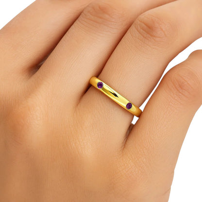 18K Gold Plated Brass Double Stone Band Ring – Minimalist Stacking Style TGR1053 RM-1780