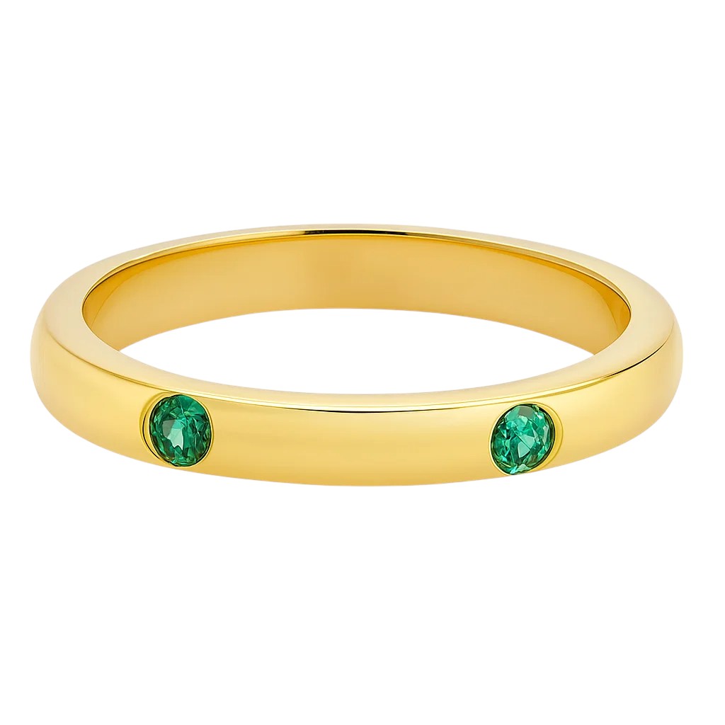 18K Gold Plated Brass Double Stone Band Ring – Minimalist Stacking Style TGR1053 RM-1780