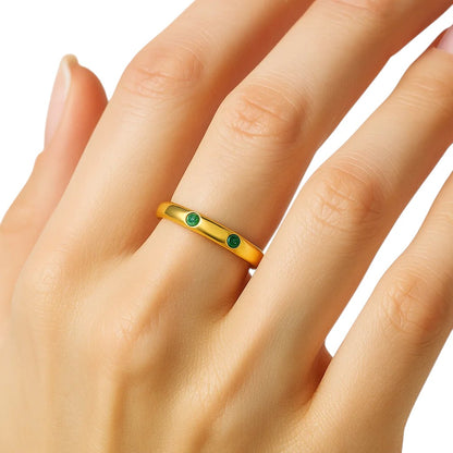 18K Gold Plated Brass Double Stone Band Ring – Minimalist Stacking Style TGR1053 RM-1780