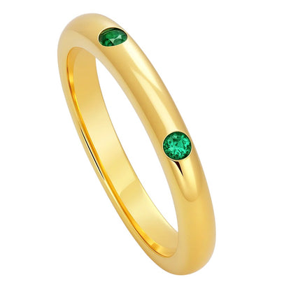 18K Gold Plated Brass Double Stone Band Ring – Minimalist Stacking Style TGR1053 RM-1780