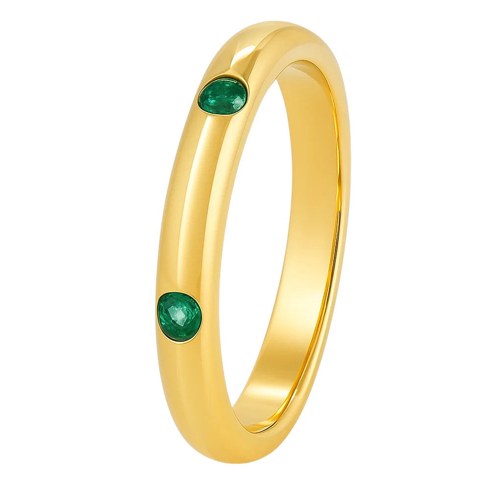 18K Gold Plated Brass Double Stone Band Ring – Minimalist Stacking Style TGR1053 RM-1780