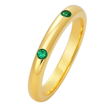 18K Gold Plated Brass Double Stone Band Ring – Minimalist Stacking Style TGR1053 RM-1780