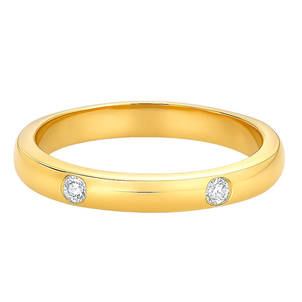 18K Gold Plated Brass Double Stone Band Ring – Minimalist Stacking Style TGR1053 RM-1780