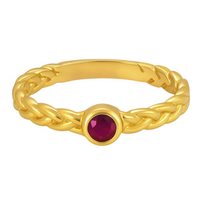 18K Gold Plated Braided Gemstone Ring – Dainty Boho Stackable Band TGR1056 RM-1063