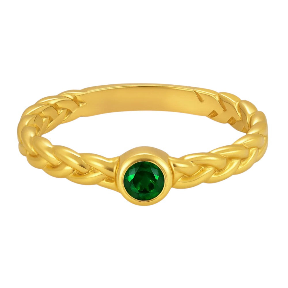 18K Gold Plated Braided Gemstone Ring – Dainty Boho Stackable Band TGR1056 RM-1063