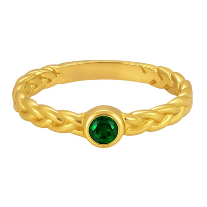 18K Gold Plated Braided Gemstone Ring – Dainty Boho Stackable Band TGR1056 RM-1063