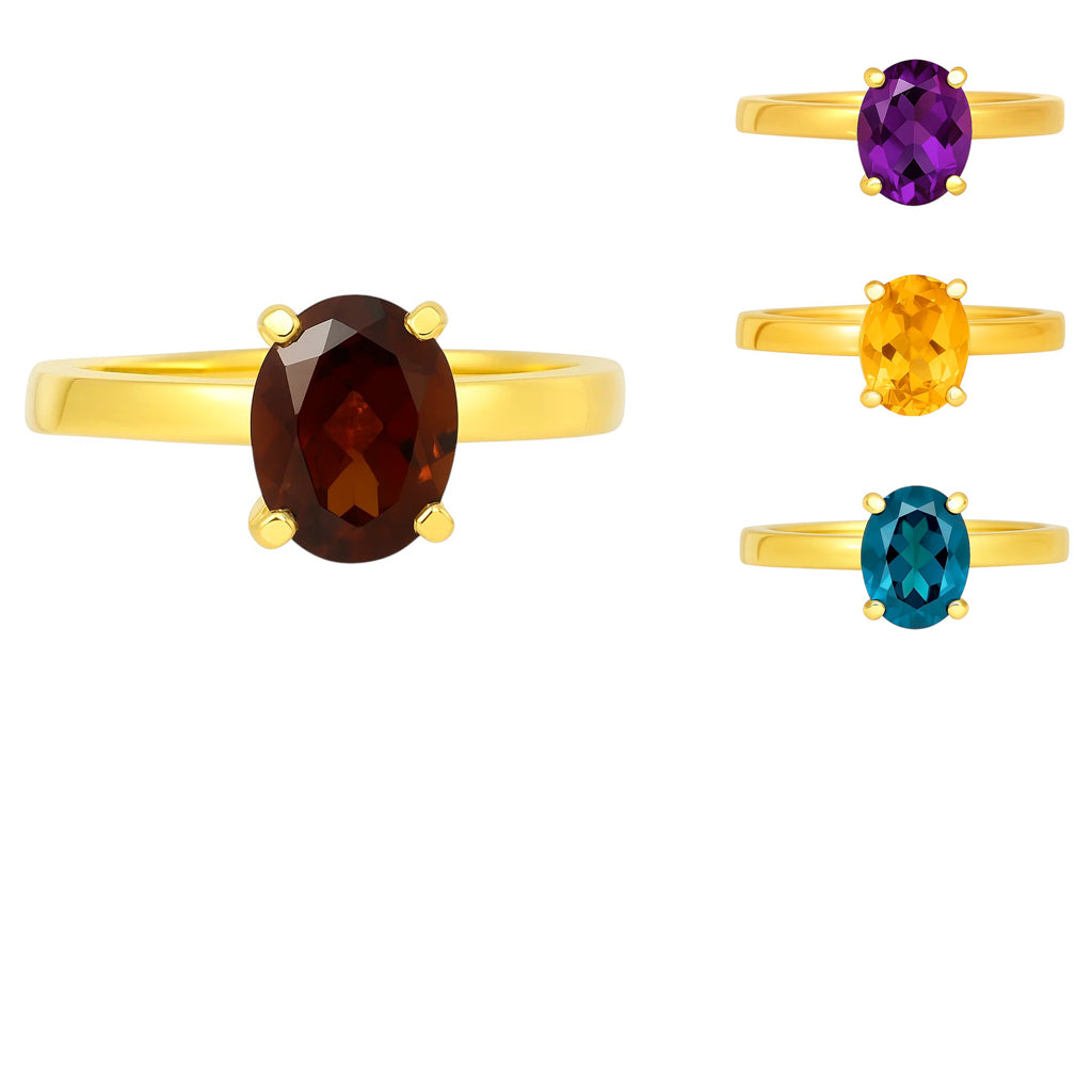 18K Gold Plated Brass Oval Gemstone Solitaire Ring Classic Minimal Style TGR1057 RM-1019