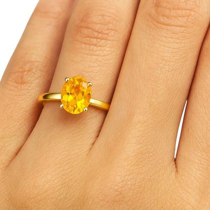 18K Gold Plated Brass Oval Gemstone Solitaire Ring Classic Minimal Style TGR1057 RM-1019