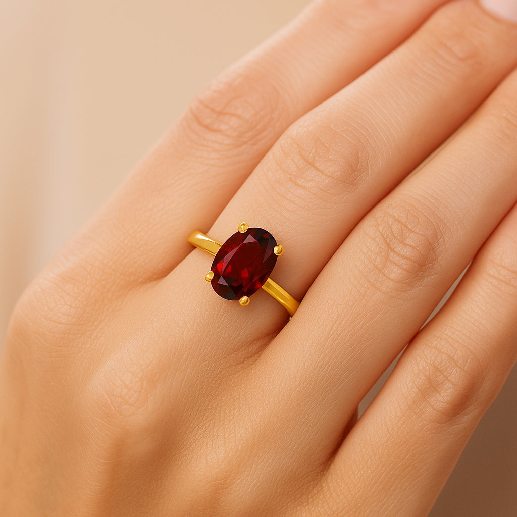 18K Gold Plated Brass Oval Gemstone Solitaire Ring Classic Minimal Style TGR1057 RM-1019