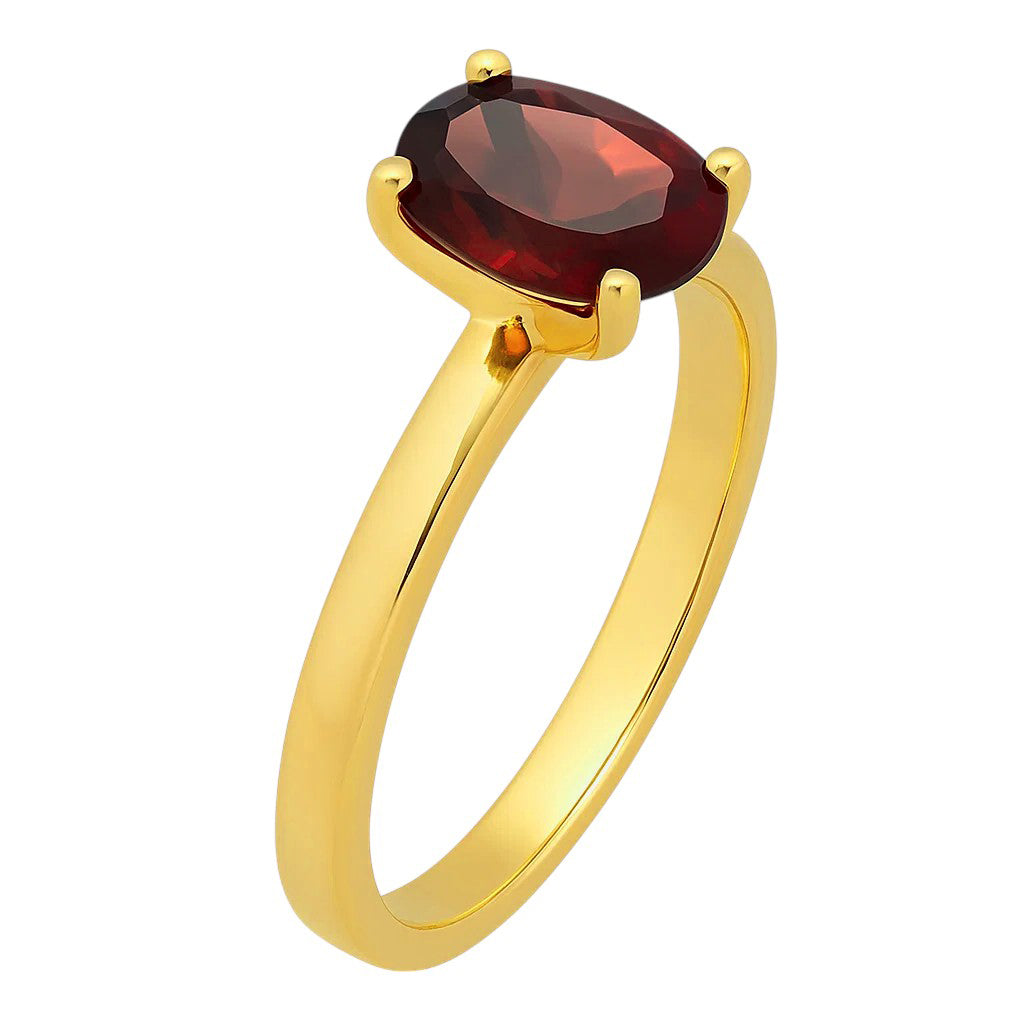 18K Gold Plated Brass Oval Gemstone Solitaire Ring Classic Minimal Style TGR1057 RM-1019