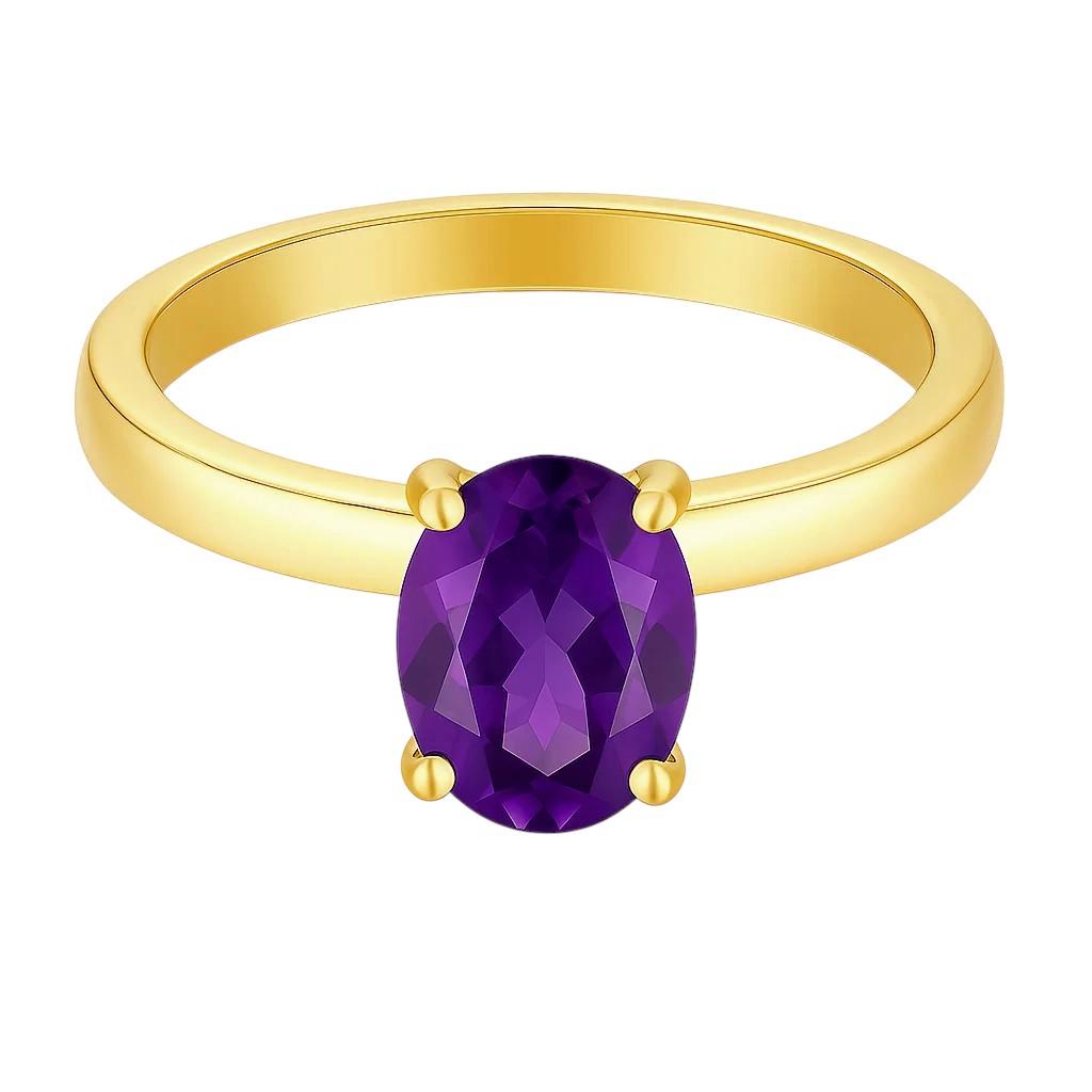 18K Gold Plated Brass Oval Gemstone Solitaire Ring Classic Minimal Style TGR1057 RM-1019