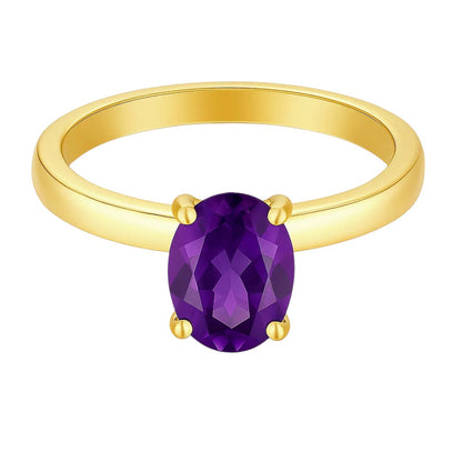 18K Gold Plated Brass Oval Gemstone Solitaire Ring Classic Minimal Style TGR1057 RM-1019