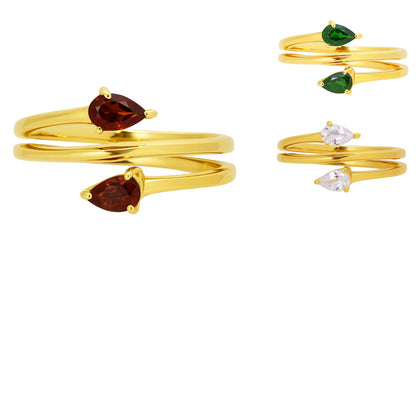 18K Gold Plated Brass Double Pear Wrap Ring – Dainty Gemstone Adjustable TGR1058 RM-1781