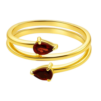 18K Gold Plated Brass Double Pear Wrap Ring – Dainty Gemstone Adjustable TGR1058 RM-1781