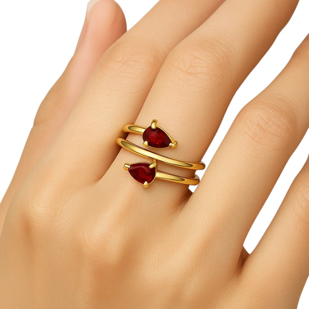 18K Gold Plated Brass Double Pear Wrap Ring – Dainty Gemstone Adjustable TGR1058 RM-1781