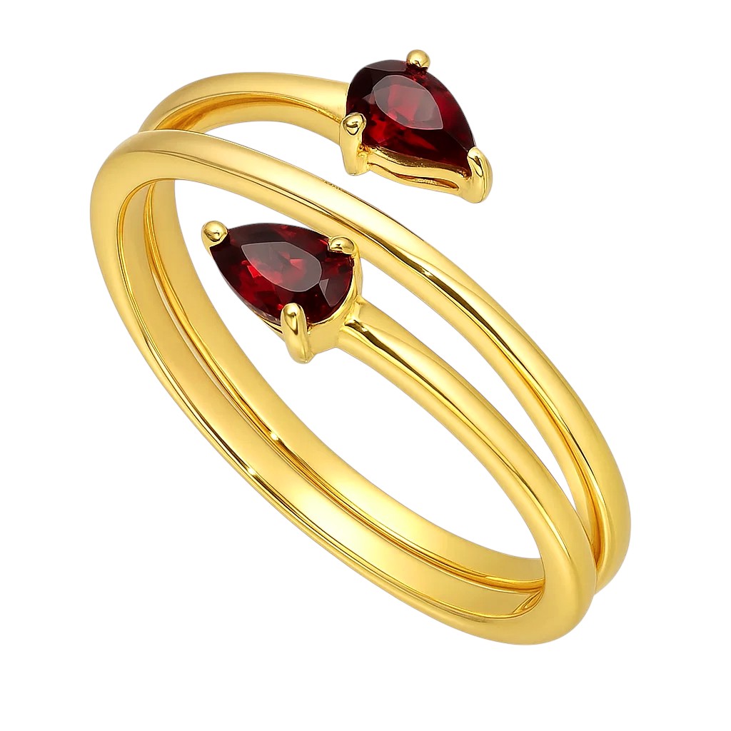 18K Gold Plated Brass Double Pear Wrap Ring – Dainty Gemstone Adjustable TGR1058 RM-1781