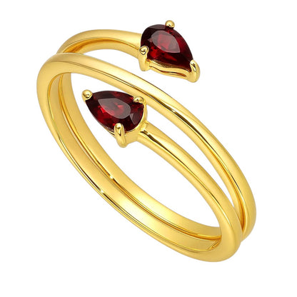 18K Gold Plated Brass Double Pear Wrap Ring – Dainty Gemstone Adjustable TGR1058 RM-1781