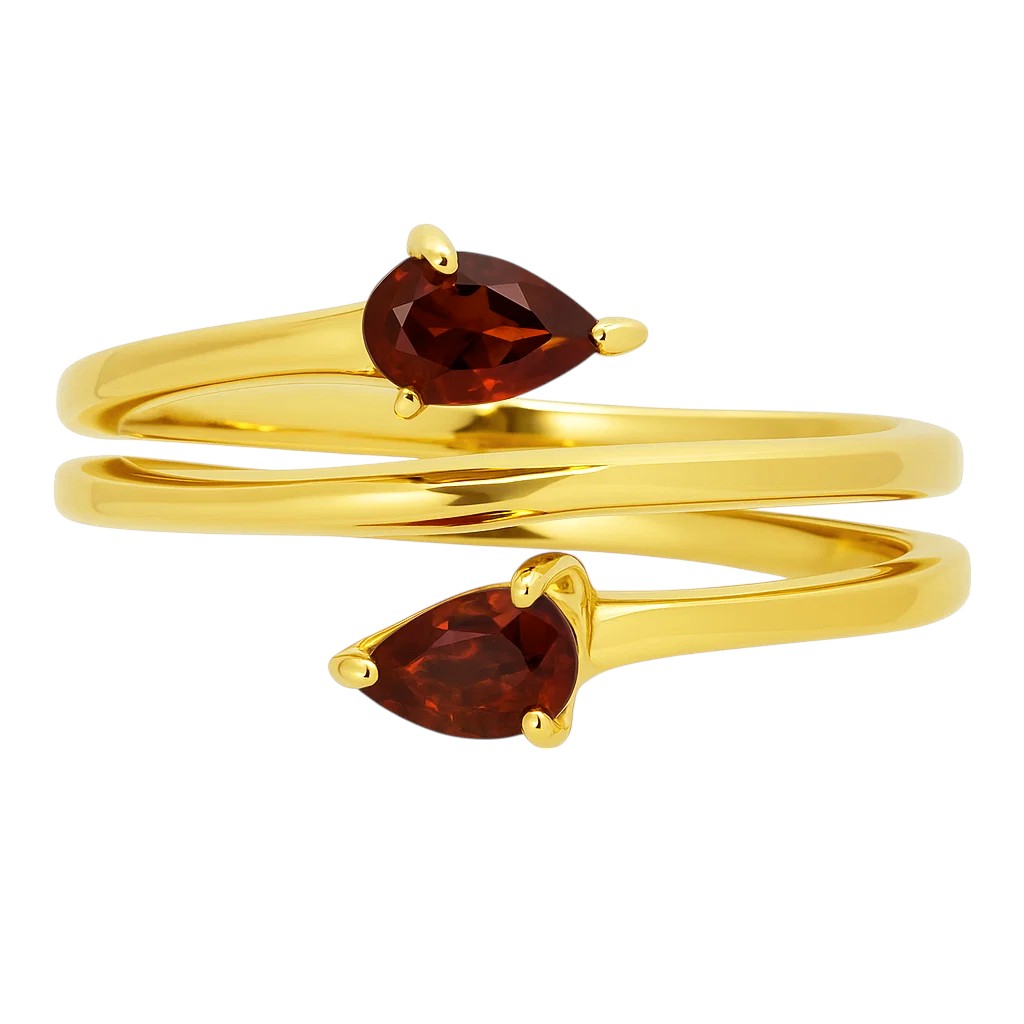 18K Gold Plated Brass Double Pear Wrap Ring – Dainty Gemstone Adjustable TGR1058 RM-1781