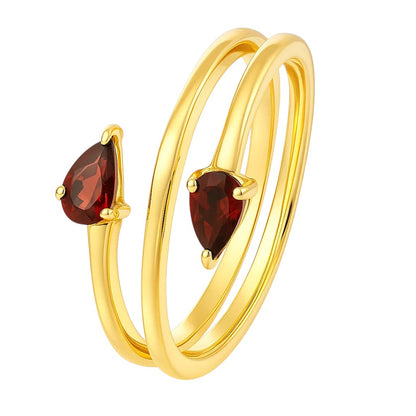 18K Gold Plated Brass Double Pear Wrap Ring – Dainty Gemstone Adjustable TGR1058 RM-1781