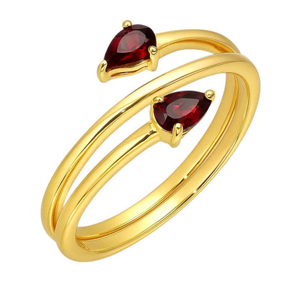 18K Gold Plated Brass Double Pear Wrap Ring – Dainty Gemstone Adjustable TGR1058 RM-1781