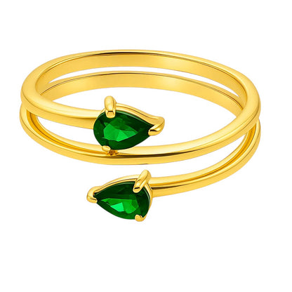 18K Gold Plated Brass Double Pear Wrap Ring – Dainty Gemstone Adjustable TGR1058 RM-1781