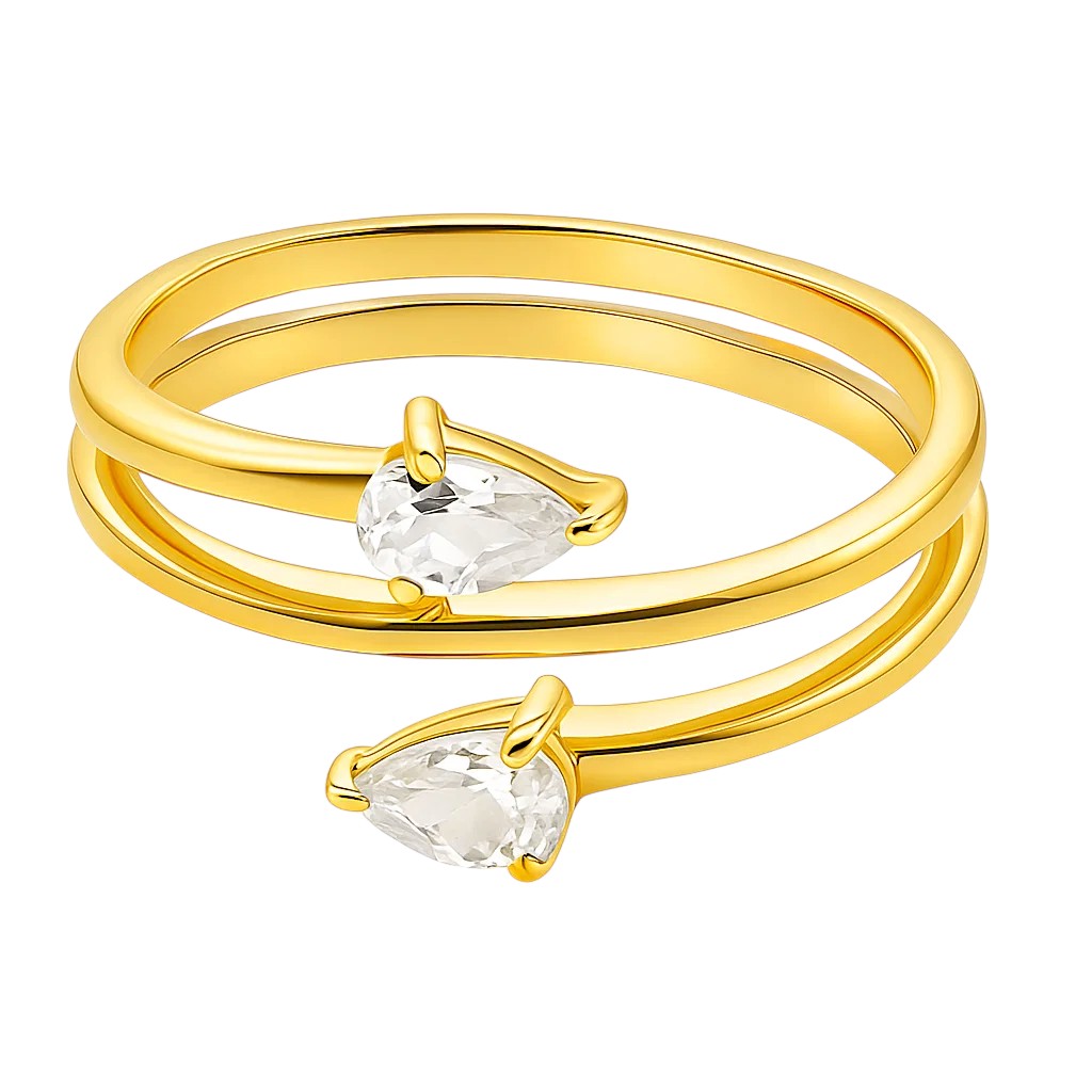 18K Gold Plated Brass Double Pear Wrap Ring – Dainty Gemstone Adjustable TGR1058 RM-1781