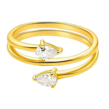 18K Gold Plated Brass Double Pear Wrap Ring – Dainty Gemstone Adjustable TGR1058 RM-1781
