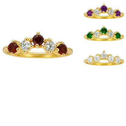 18K Gold Plated Crown Five-Stone Ring – Dainty Gemstone Stacking Band TGR1059 RM-1782