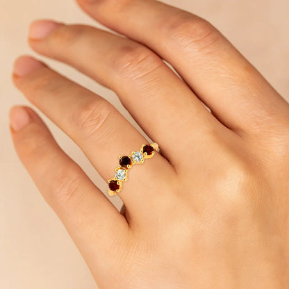 18K Gold Plated Crown Five-Stone Ring – Dainty Gemstone Stacking Band TGR1059 RM-1782