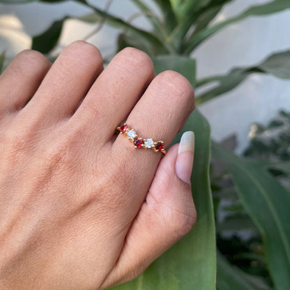 18K Gold Plated Crown Five-Stone Ring – Dainty Gemstone Stacking Band TGR1059 RM-1782