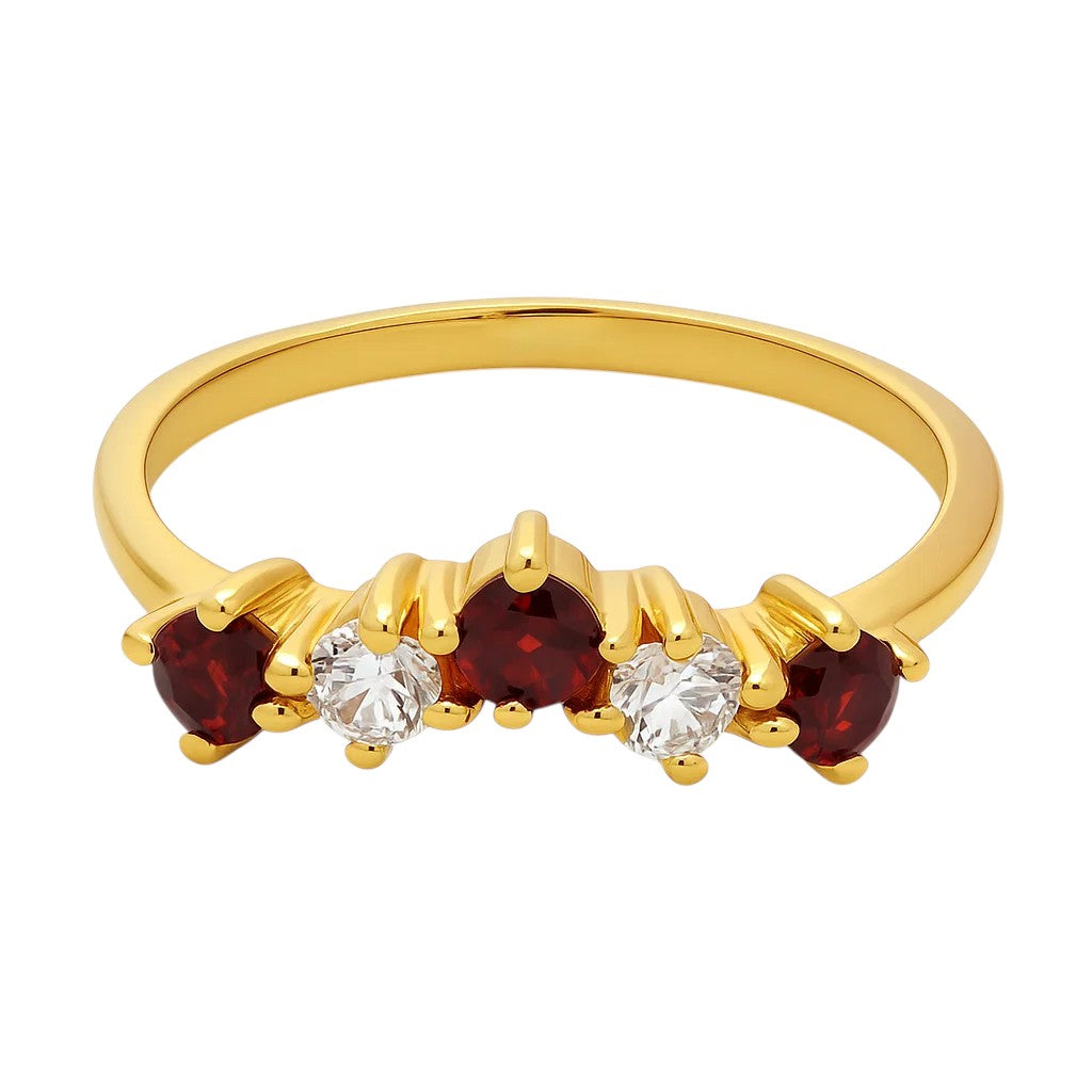18K Gold Plated Crown Five-Stone Ring – Dainty Gemstone Stacking Band TGR1059 RM-1782