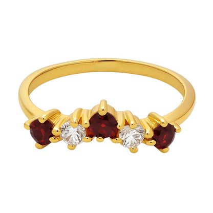 18K Gold Plated Crown Five-Stone Ring – Dainty Gemstone Stacking Band TGR1059 RM-1782