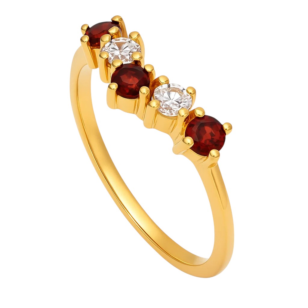 18K Gold Plated Crown Five-Stone Ring – Dainty Gemstone Stacking Band TGR1059 RM-1782