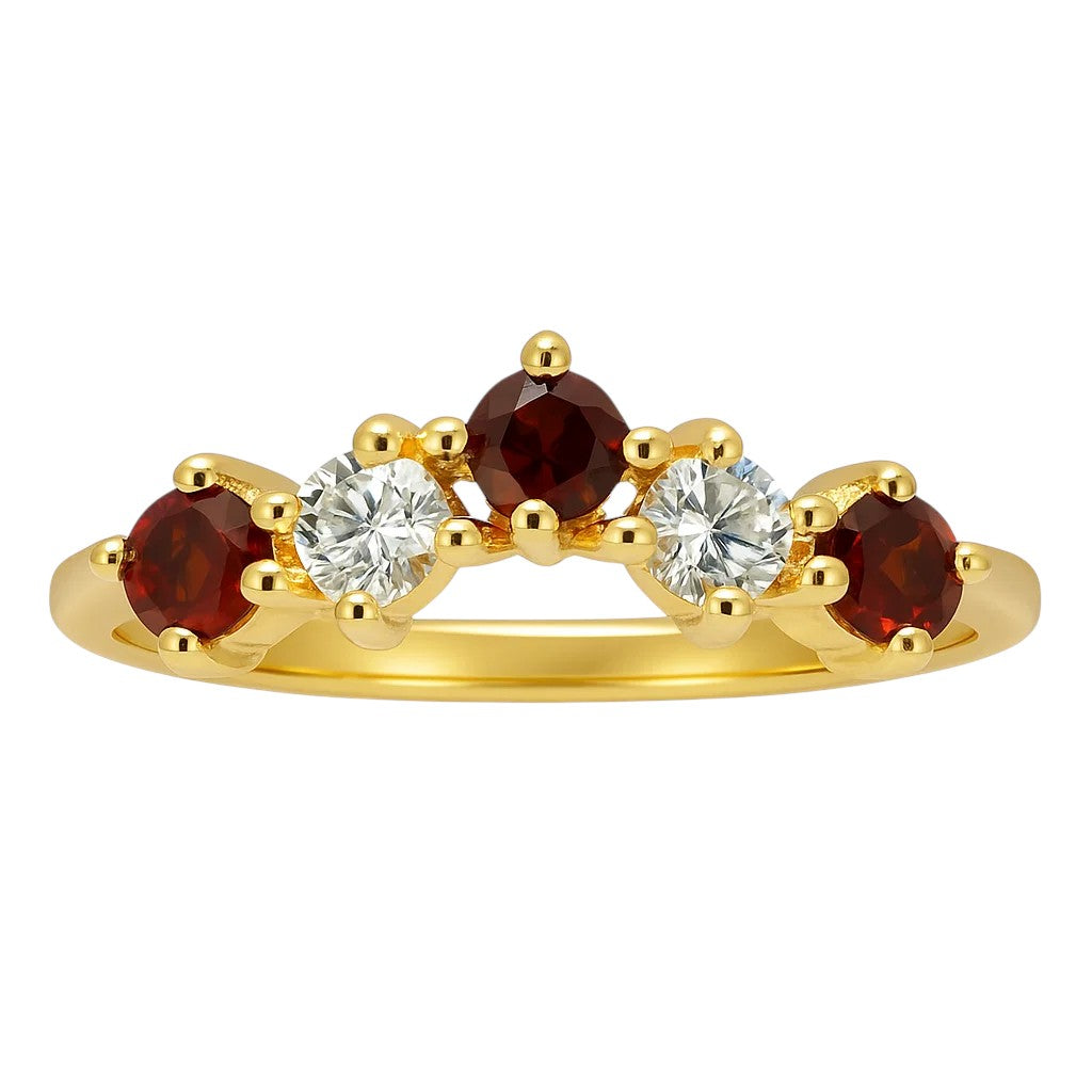 18K Gold Plated Crown Five-Stone Ring – Dainty Gemstone Stacking Band TGR1059 RM-1782