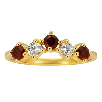 18K Gold Plated Crown Five-Stone Ring – Dainty Gemstone Stacking Band TGR1059 RM-1782