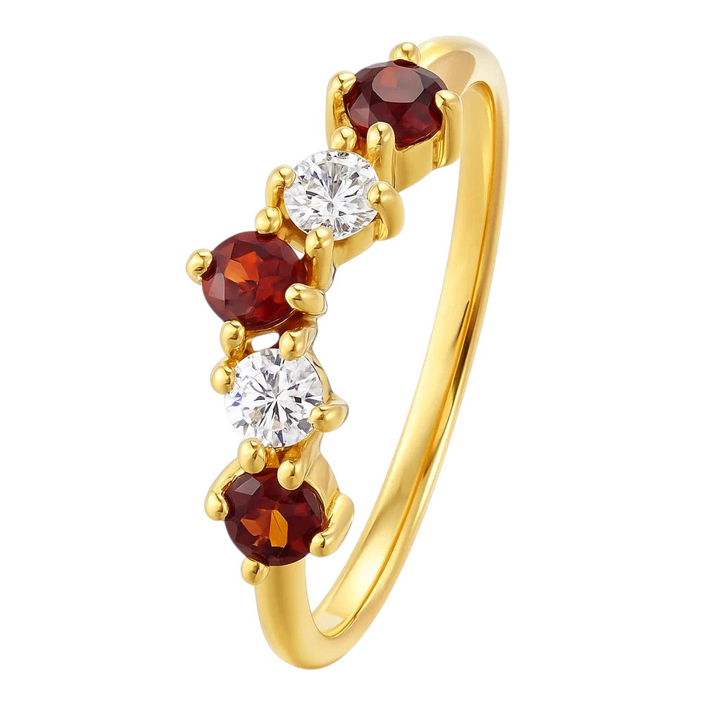 18K Gold Plated Crown Five-Stone Ring – Dainty Gemstone Stacking Band TGR1059 RM-1782
