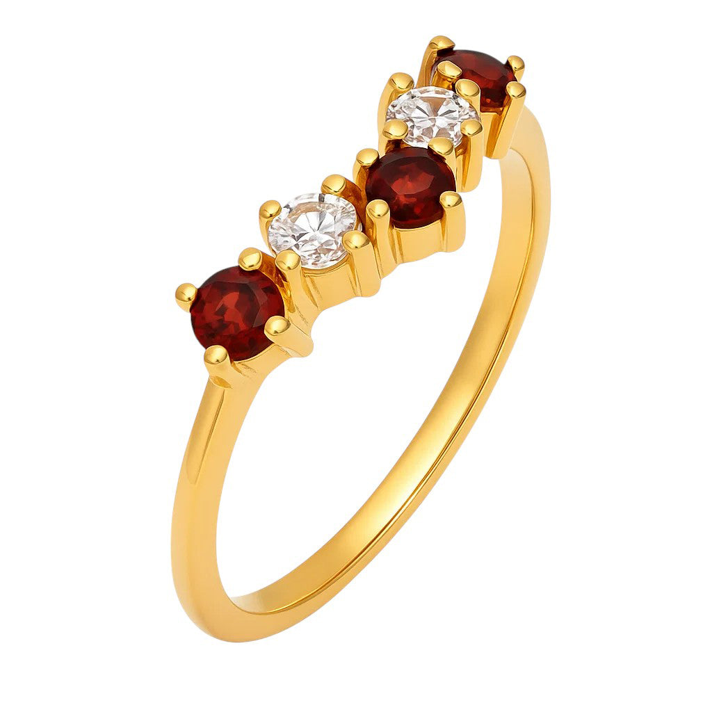 18K Gold Plated Crown Five-Stone Ring – Dainty Gemstone Stacking Band TGR1059 RM-1782