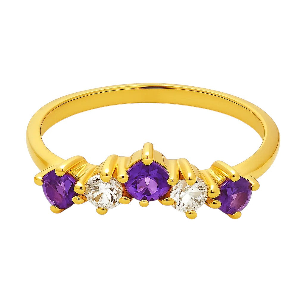 18K Gold Plated Crown Five-Stone Ring – Dainty Gemstone Stacking Band TGR1059 RM-1782